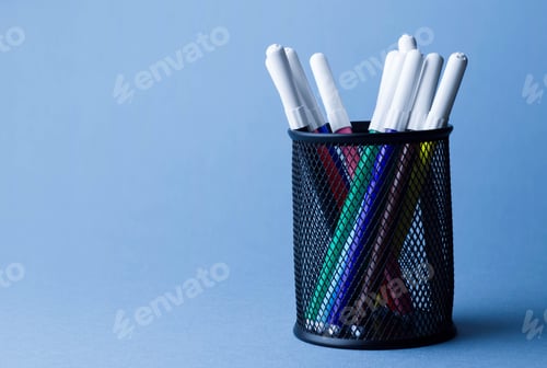 Preview: Colorful magic markers in a pencil box holder
