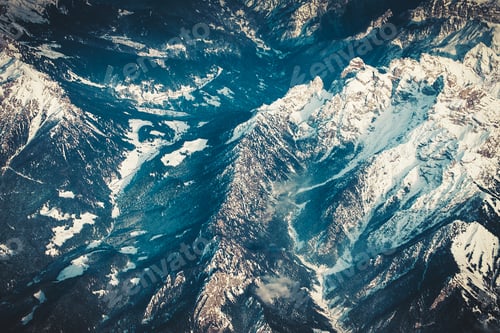 Preview: Alpen in winter. Low angel view from the airplane.