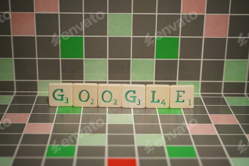 Preview: Tile with green google text on a blocked background