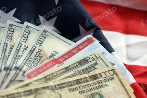 Preview: American Flag with Employment Authorization Card and Currency