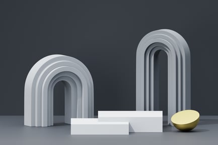 Preview: Minimal Architectural Podium with Concrete Arches and Gold Accent