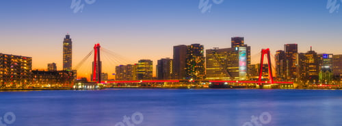 Preview: Rotterdam, The Netherlands. View at the city center. Panoramic view. Cityscape in the evening.