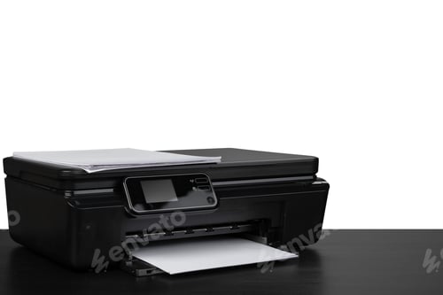 Preview: Laser home printer on table against white backgorund