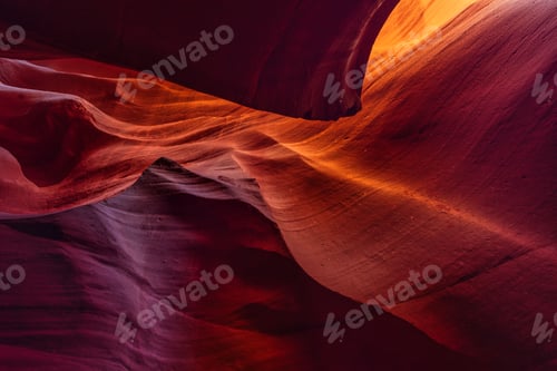 Preview: Antelope Canyon sandstone illuminated by sunlight.