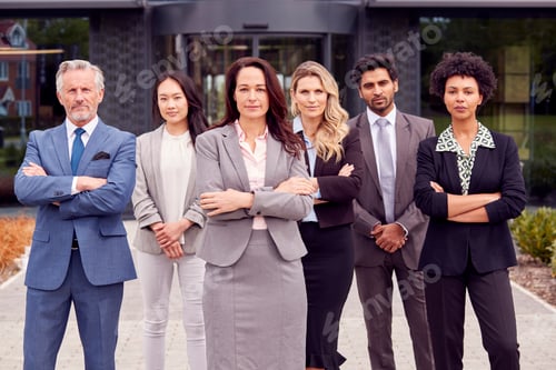 Preview: Portrait Of Multi-Cultural Business Team Outside Modern Office Building