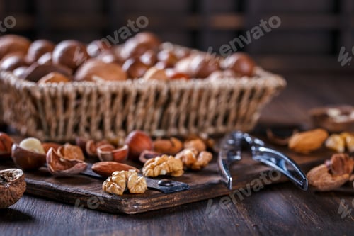 Preview: Macadamia Nut in Shell.Concept of Healthy Food.