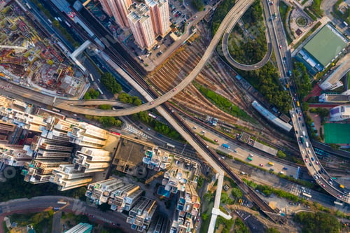 Preview: Kowloon Bay, Hong Kong, 25 April 2019: Drone fly over Hong Kong city