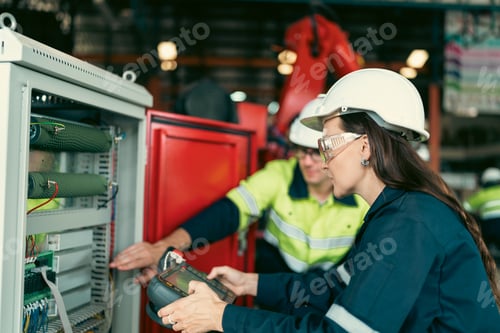 Preview: professional technician engineer working in industrial manufacturing factory, checking equipment