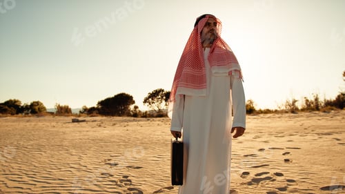 Preview: Sheik With A Money Briefcase In The Desert Waiting