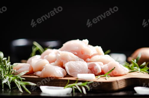 Preview: Raw Chicken Pieces with Rosemary on Wooden Board