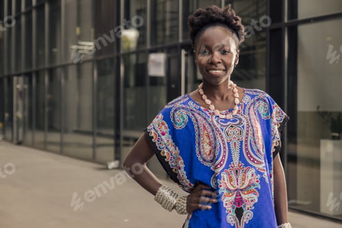 Preview: One, Young Adult, Black African American Woman, Arms Outstreched, Upper Body Shot, Urban Area