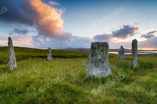 Preview: Summer sunset over Ceann Hulavig stone circle,