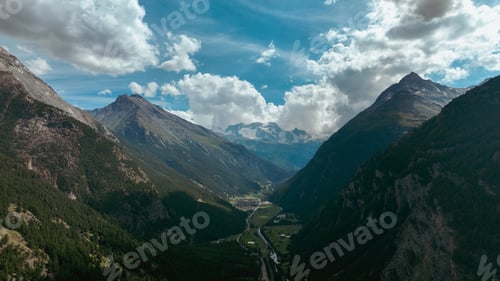 Preview: Stunning alpine landscape in Randa, Switzerland showcases majestic mountains and lush valleys