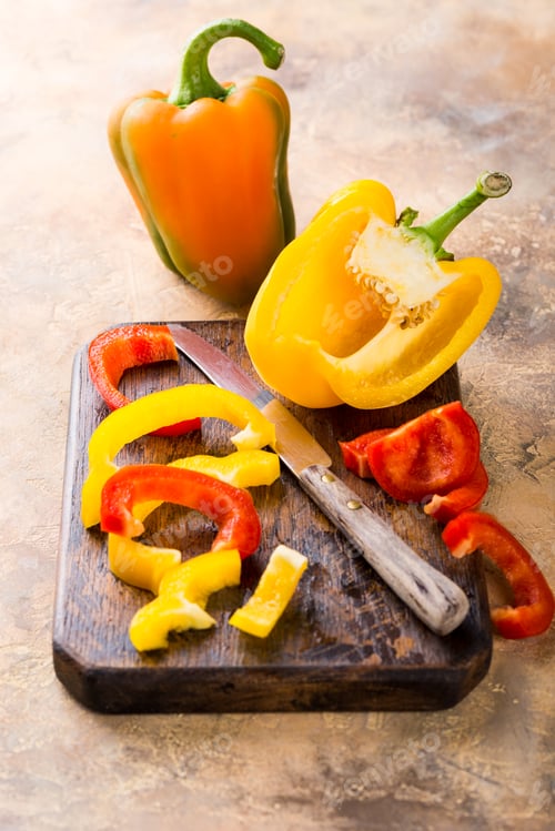 Preview: Fresh picked red, yellow and green bell pepper