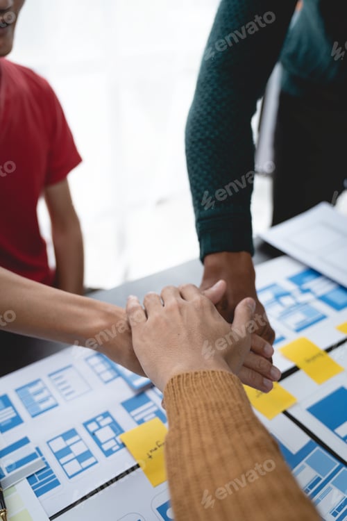 Preview: Teamwork working together in a meeting room at UX/UI user experience co-working space. Colleagues, d