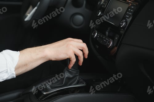 Preview: car interior. Modern car speedometer and illuminated dashboard.