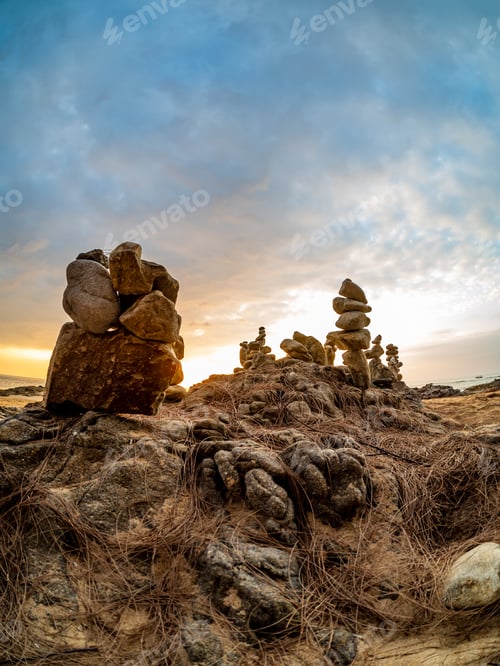 Preview: Zen stacked stones at the beach