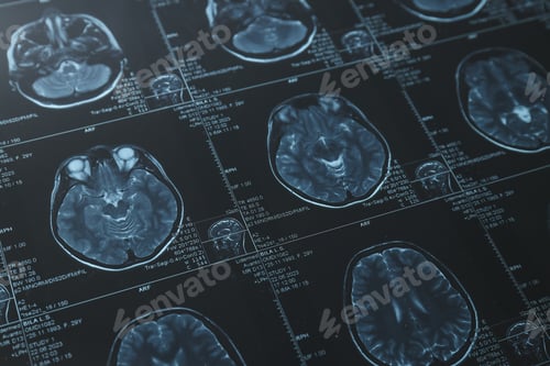 Preview: MRI or magnetic resonance imaging of the head and brain. Close up