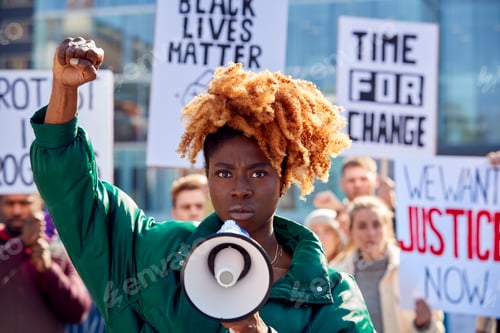 Preview: Protestors With Placards And Megaphone On Black Lives Matter Demonstration March Against Racism
