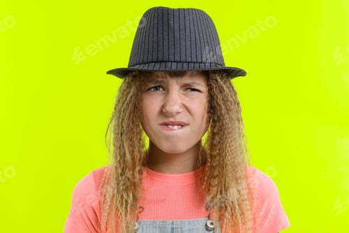 Preview: Portrait of a pretty funny teen girl with a pensive face