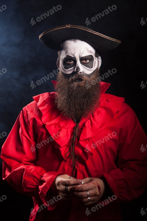 Preview: Dangerous pirate with black beard over black background