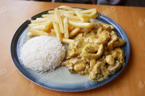 Preview: Chicken Curry with Rice and French Fries