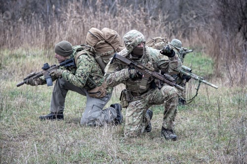 Preview: Military army soldiers tactical teamwork in forest
