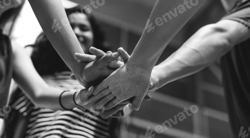 Preview: Group of teenager friends on a basketball court teamwork and togetherness concept
