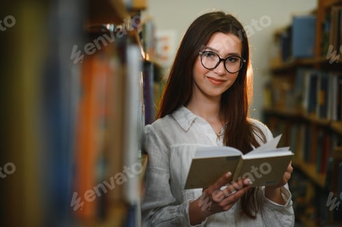 Preview: Portrait of a student girl studying at library