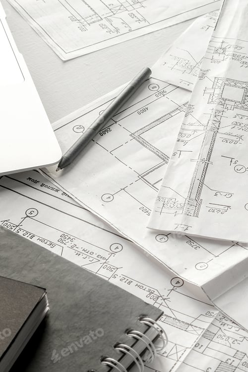 Preview: Architects concept, engineer architect designer freelance work on start-up project drawing, construc