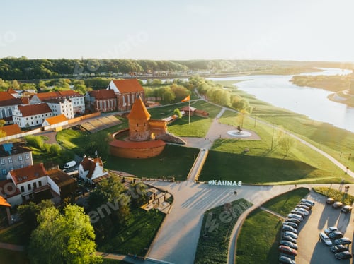 Preview: Aerial shot of Kaunas Castle in Lithuania