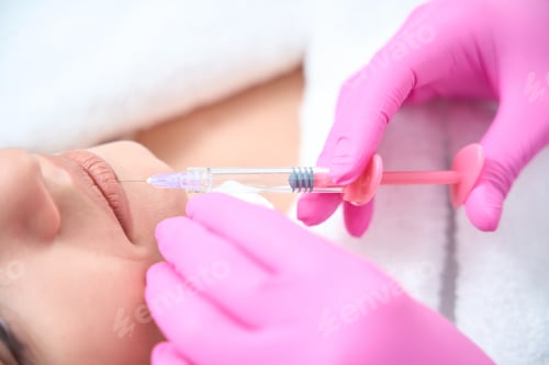 Preview: Smiling female on skincare procedure for skin with beautician
