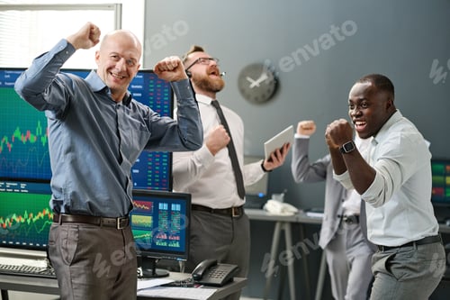 Preview: Happy Stock Traders Enjoying Good Deal