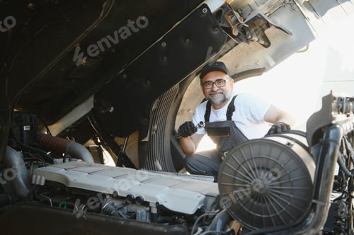 Preview: Mechanic repairing the truck in the garage