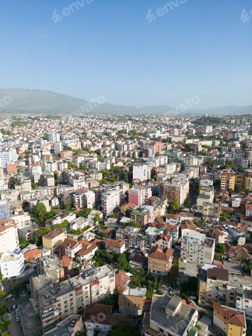 Preview: Aerial view of the center of the city of Tirana, Albania on a sunny day