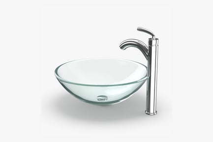 Preview: Modern Glass Bowl Sink with Chrome Faucet