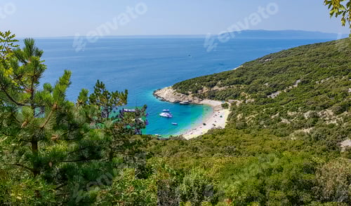 Preview: High angle view of amazing coastal area and beautiful Lubenice beach on Cres island in Croatia