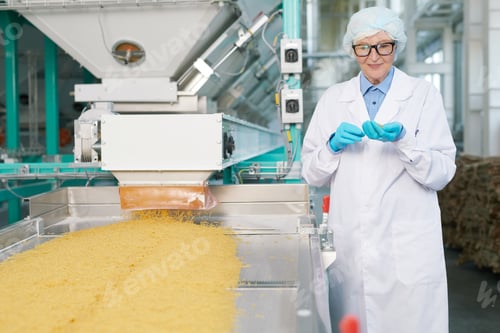 Preview: Smiling Senior Woman at Production Line