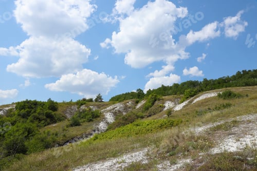 Preview: Ancient multimillion chalk mountains on the steppe surface of earth