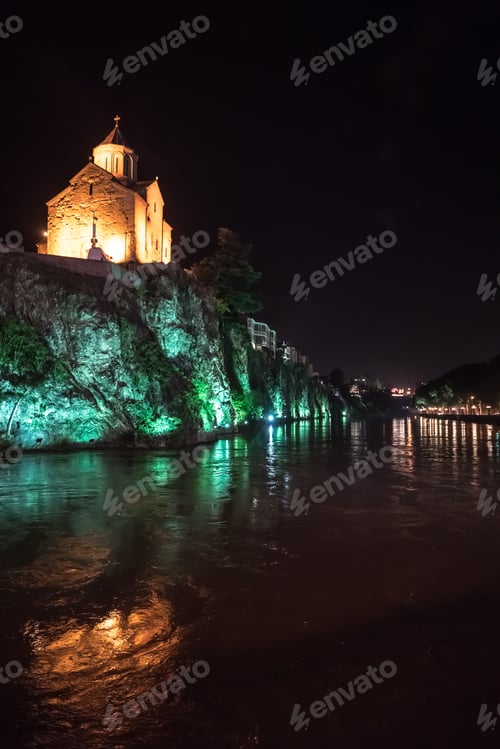 Preview: Evening view of Tbilisi and the Kura river at dusk