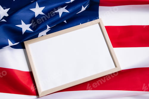 Preview: American flag and empty frame for text. Independence, Memorial Day. Culture of the USA.