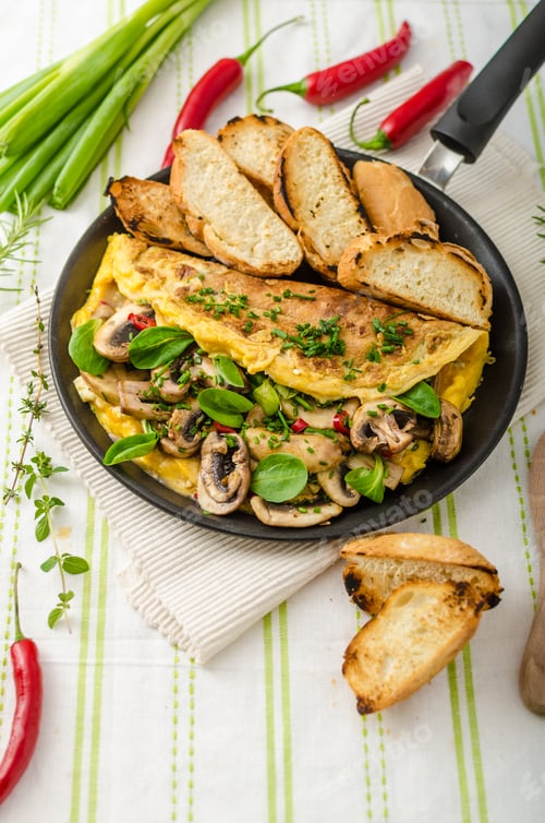Preview: Omelet with mushrooms, lamb's lettuce, herbs and chilli