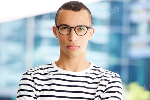 Preview: Close up horizontal portrait of young man with glasses