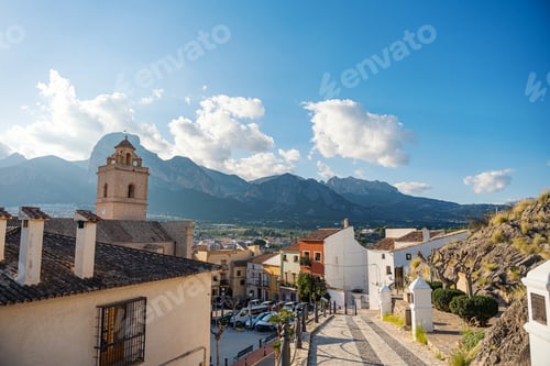 Preview: Village with beautiful white houses, Mediterranean style, in Polop, Alicante, Spain