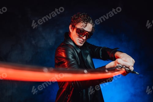 Preview: Futuristic martial man with sunglasses and sword
