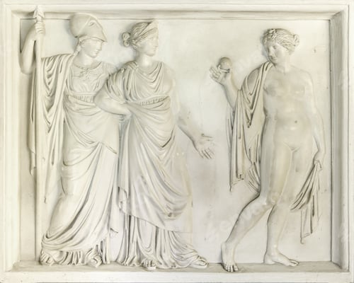 Preview: Closeup shot of white marble mythical Greek statues