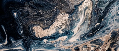 Preview: Abstract Fluid Art Background with Blue, Gold, and White Marbling Effect