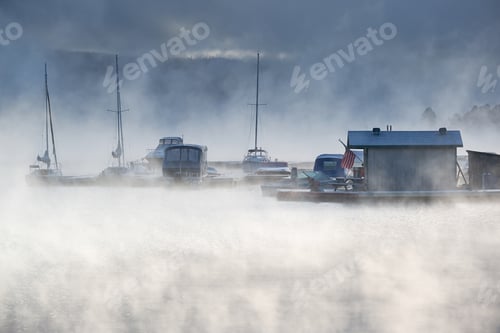 Preview: Foggy misty lake landscape in Colorado, USA