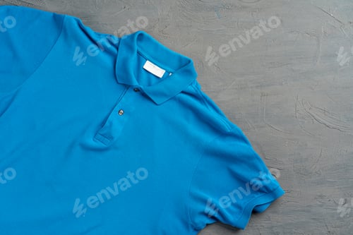Preview: Blue cotton polo t-shirt texture close up