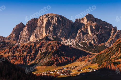 Preview: Mountain landscape and valley village, Dolomites, Italy